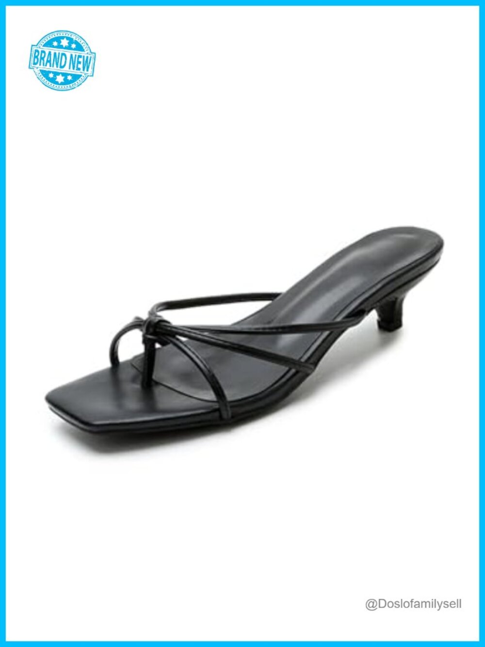 Womens Strappy Square Toe Kitten Heel Sandals Faux Leather Slip On